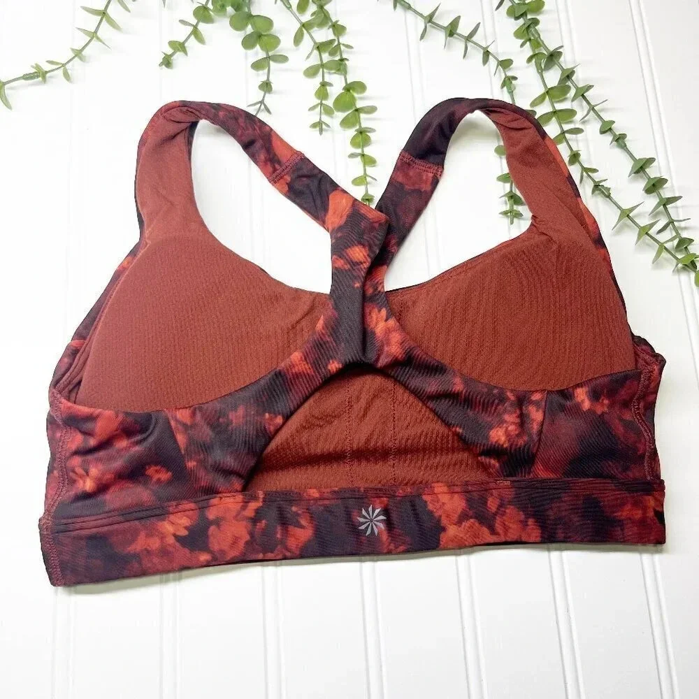 Athleta Red Floral Lightly Padded Sports Bra Women's Size Small